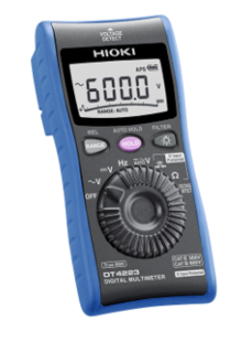 Hioki DT4223 Digital Multimeter, DCV 600V, ACV 600V, voltage detector, resistance, frequency