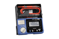 Hioki IR4056-20 Insulation Tester economy model, 5 Test Voltage ranges from 50 to 1000 V, comparator function, 600 V AC/DC meter, 200 mA continuity check, hard carrying case, test leads